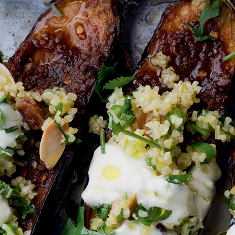 Chermoula Eggplant with Bulgur and Yogurt