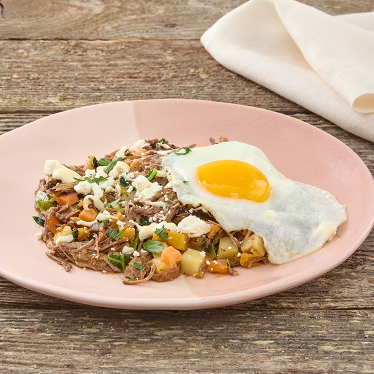 Shredded Pot Roast and Savory Sweet Potato Hash