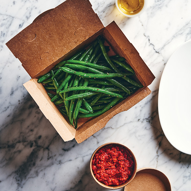 Green Beans with Almond Romesco Sauce
