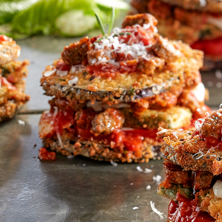 Saus'ge and Vegetable Parmigiana Stack