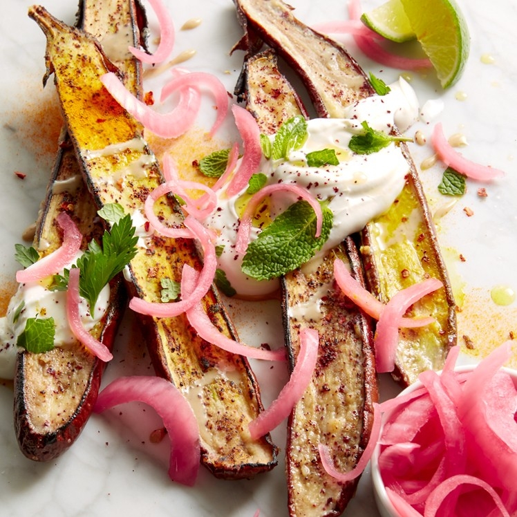 Sumac Roasted Eggplant with Pickled Red Onions