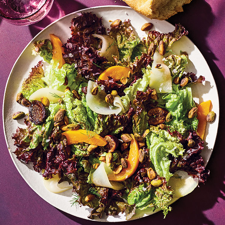 Red Leaf Salad with Poached Pears, Figs and Squash