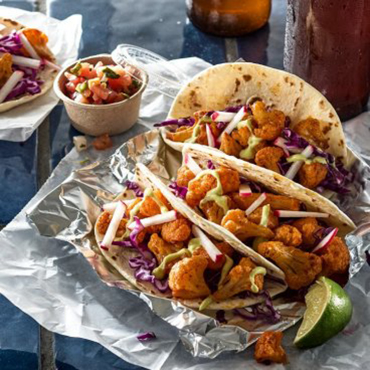 Chili Seasoned Cauliflower Tacos and Creamy Avocado Salsa Verde