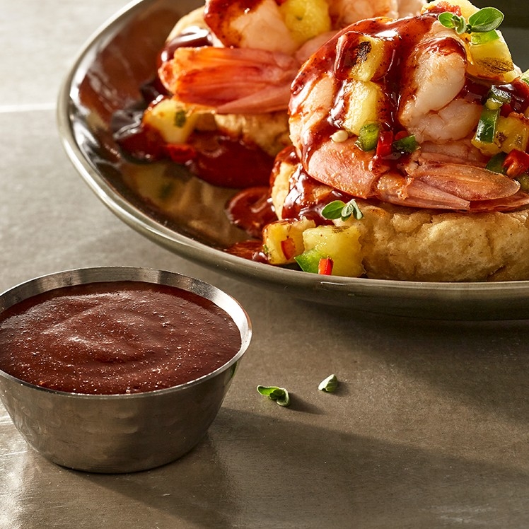 Chili Lime Grilled Shrimp Sopes with Mango Thyme Salsa