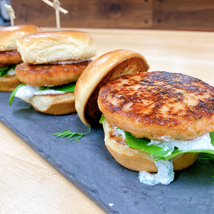 Crispy Salmon Slider Trio with Dill Crème