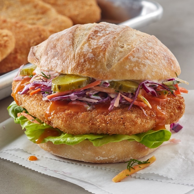 Crispy Vegetarian Chik'n Sandwich with Pickles and Slaw
