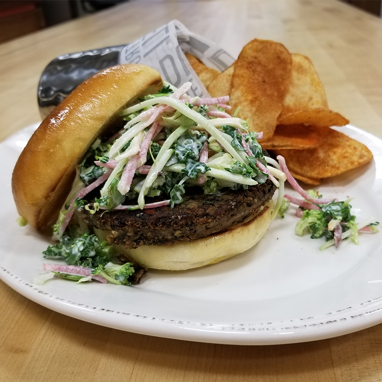 Vegetarian Black Bean Burger with Petite Broccoli Slaw