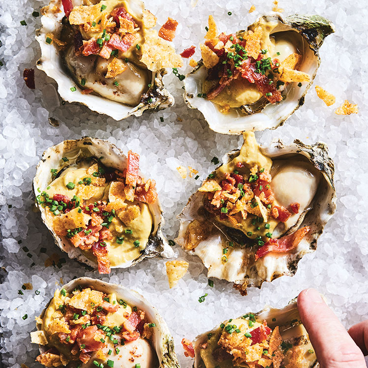 Grilled Oysters with Onion Aioli 