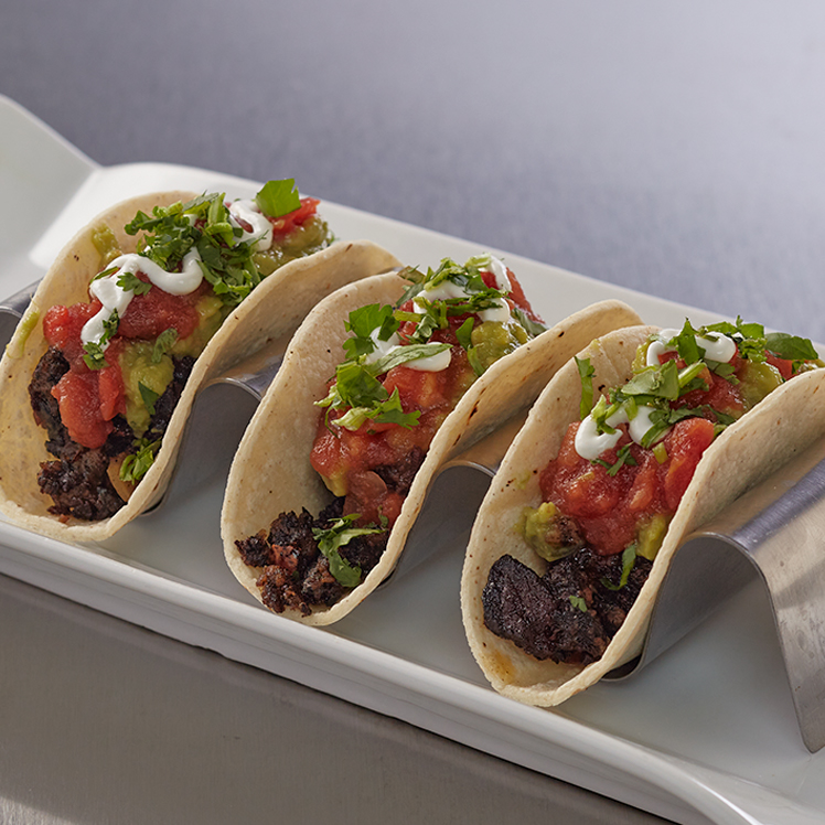 Carnitas and Black Bean Tacos with Mango Peach Salsa