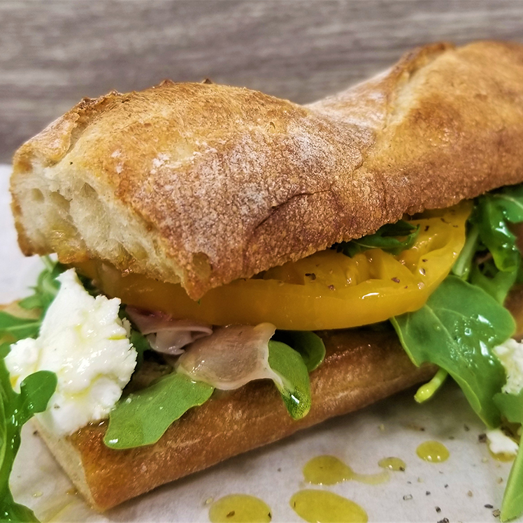 Prosciutto, Goat Cheese & Arugula Loaded Sourdough Baguette