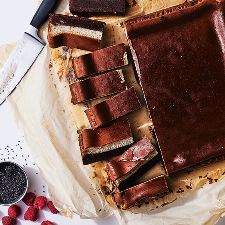 Deep-Dish Toasted Black Sesame Basque Cheesecake Brownie