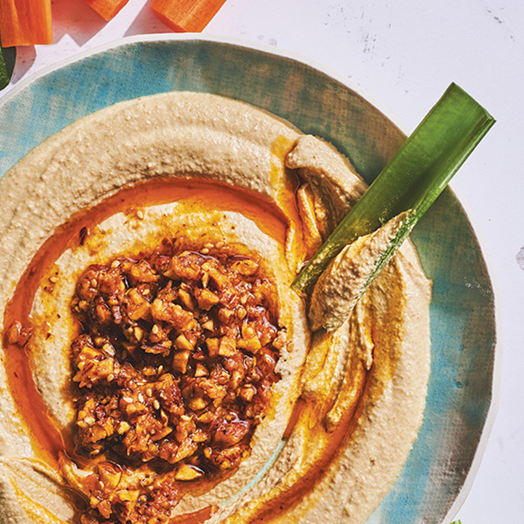 Red Lentil Hummus with Harissa and Toasted Almonds