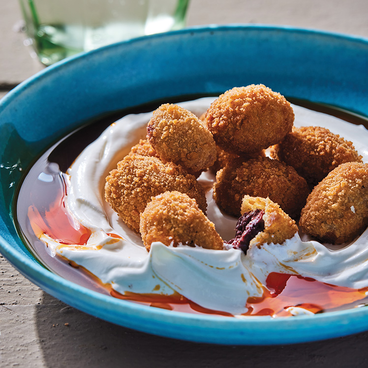 Fried Olives with Labneh