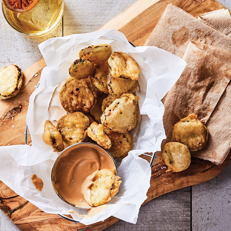 Fried Pickle Chips with Fancy Sauce