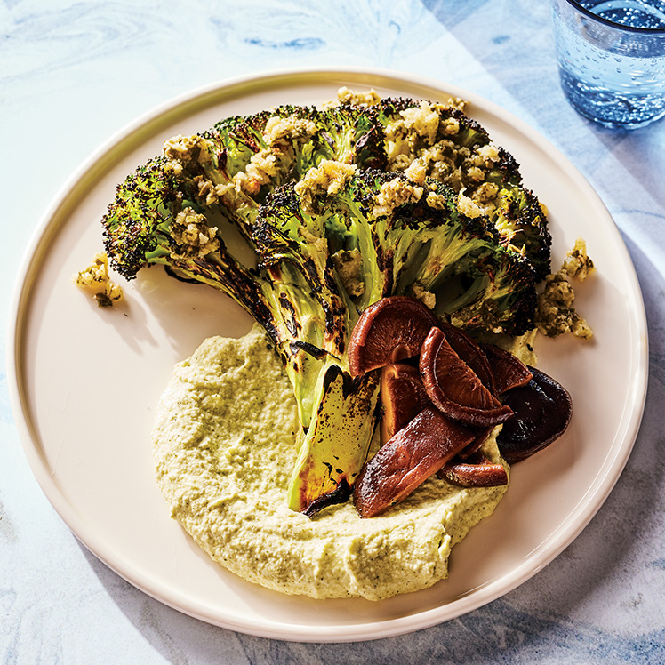 Broccoli, Broccoli Puree, Shiitake and Breadcrumb Salsa