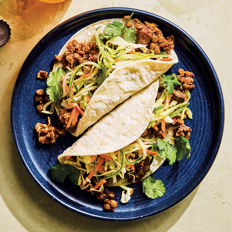 Walnut Lentil Tacos with Honey Lime Slaw
