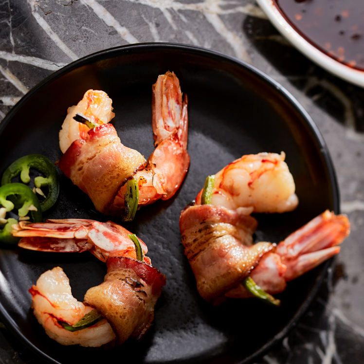 Spicy Bacon-Wrapped Shrimp with Maple Chipotle Dipping Sauce