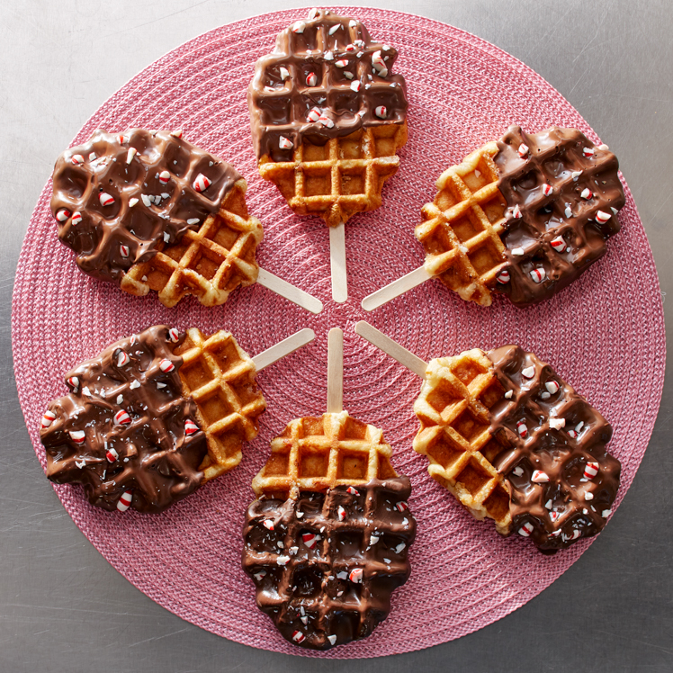 Chocolate Dipped Waffles with Candy Cane Crunch