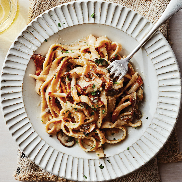 Toasted Farro Mafaldini alla Funghi and Truffle Butter