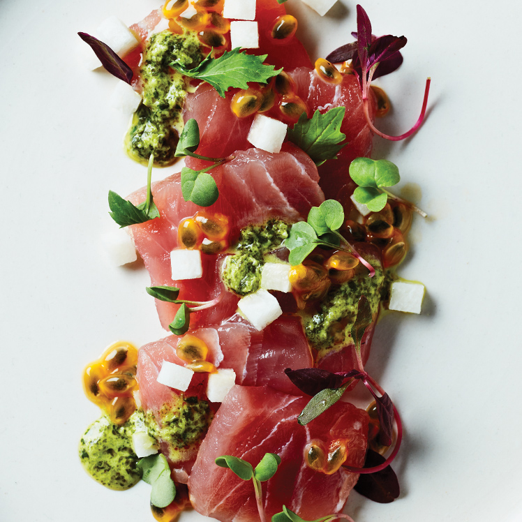 Tuna Tiradito, Serrano-cilantro, Passionfruit and Jicama