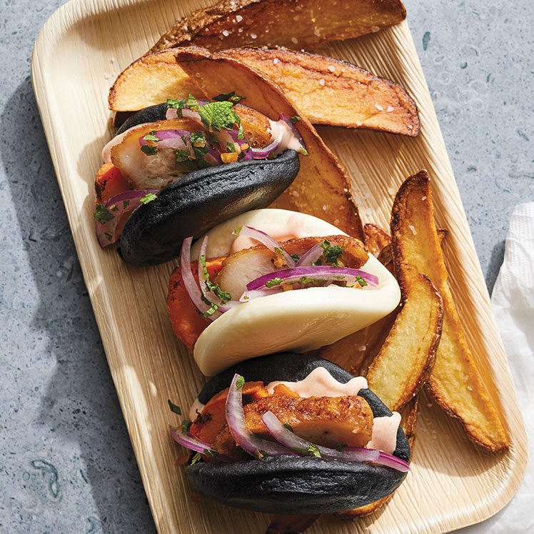 Bao Con Chicharron, Sweet Potato and Minto Criolla