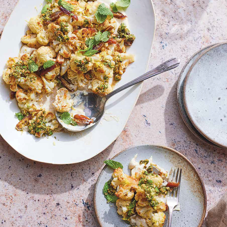 Pistachio Chermoula Cauliflower with Tahini