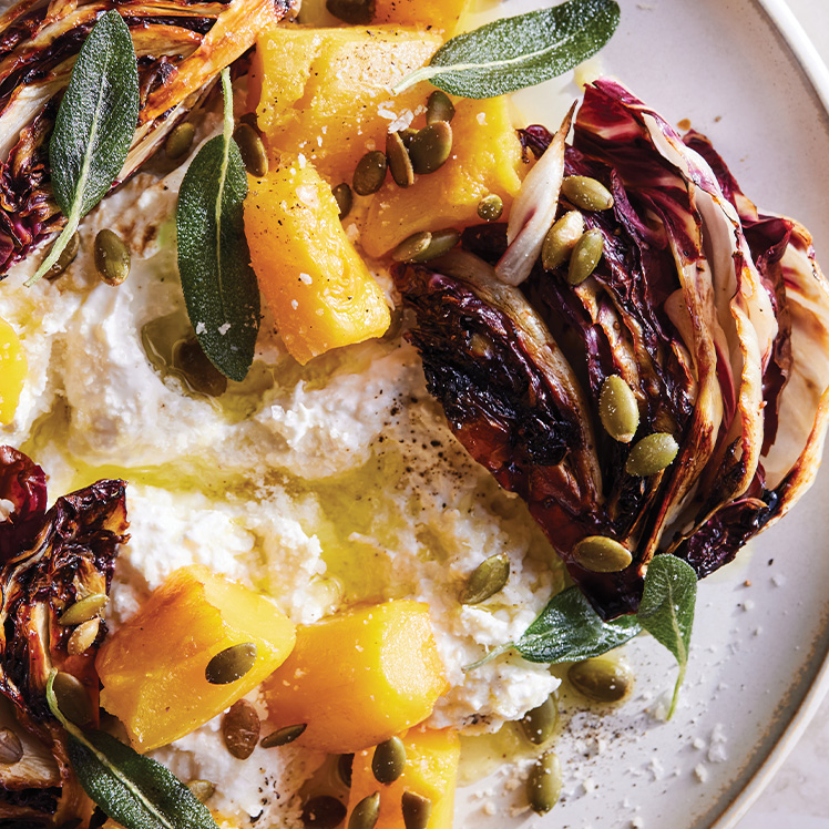 Smashed Burrata with Charred Radicchio, Acorn Squash Confit and Aged Balsamic