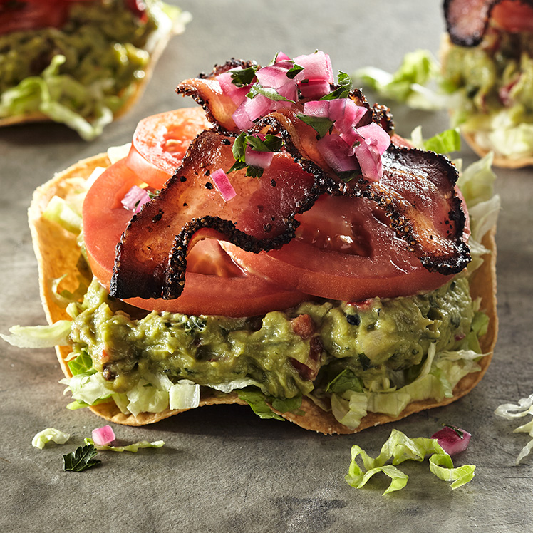 BLT and Spicy Guacamole Tostadas