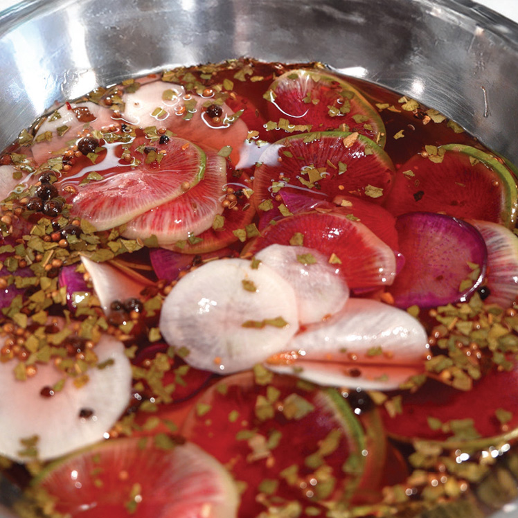 Sweet and Spicy Pickled Rainbow Radishes