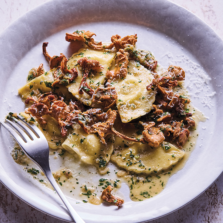 Taleggio Stuffed Mezzaluna with Chanterelles
