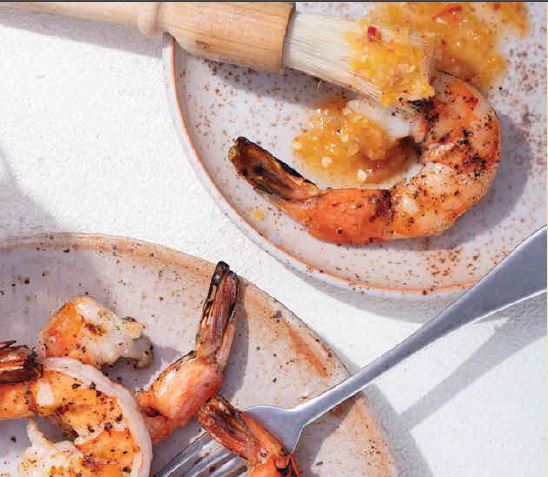 Fermented Peach Sweet-and-Sour Sauce with Grilled Prawns