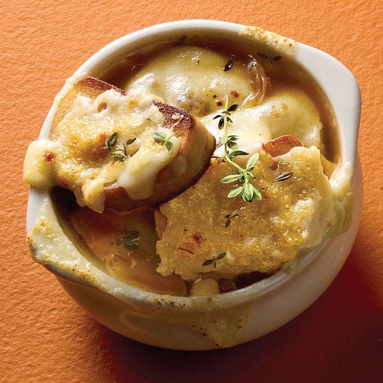 French Onion Soup with Gruyère Cheese Toast Points