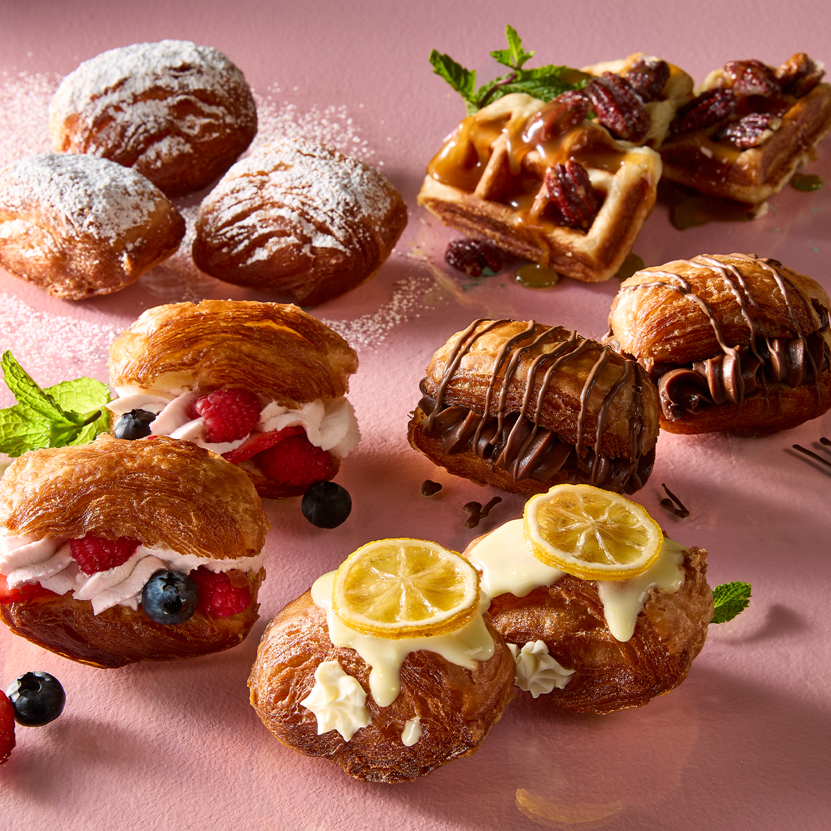 Croissant Beignet Waffles with Praline Sauce 