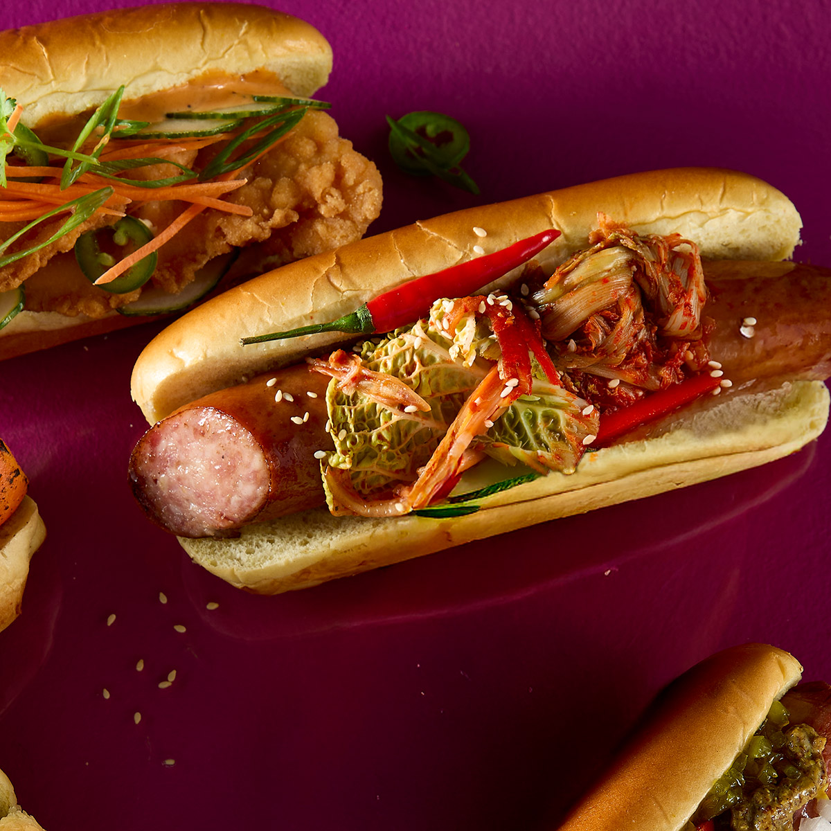 Butter Brioche Hot Dog Bun – Kielbasa with Kimchi 