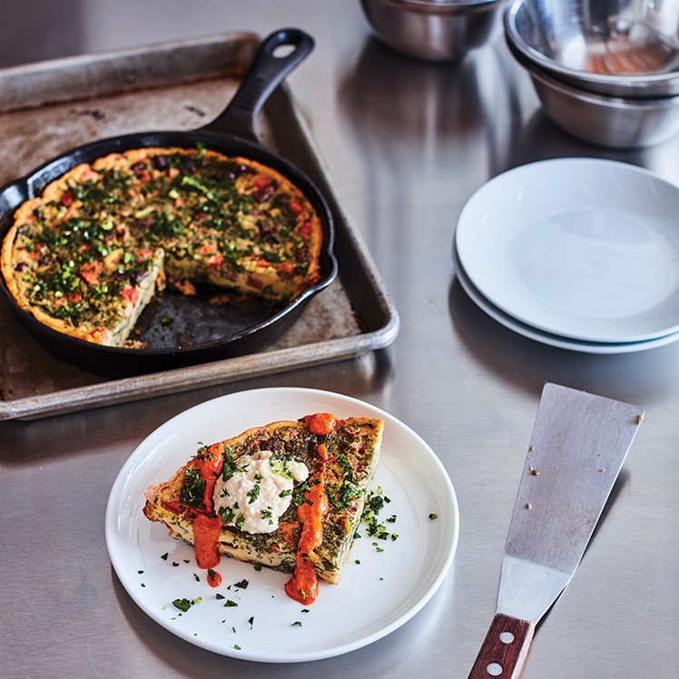 Cast-Iron Chickpea Quiche_with Toasted Almond_Romesco and Cashew Ricotta_748x748px