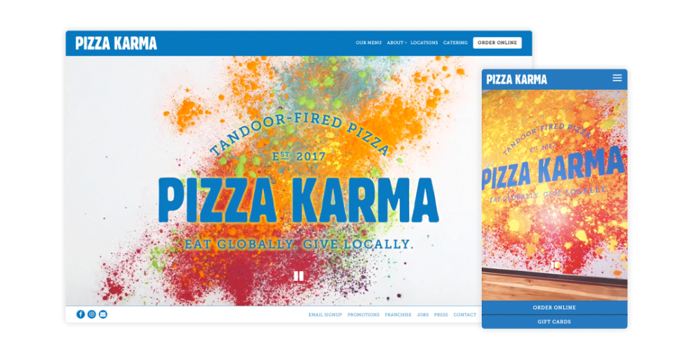 The desktop and mobile version of Pizza Karma